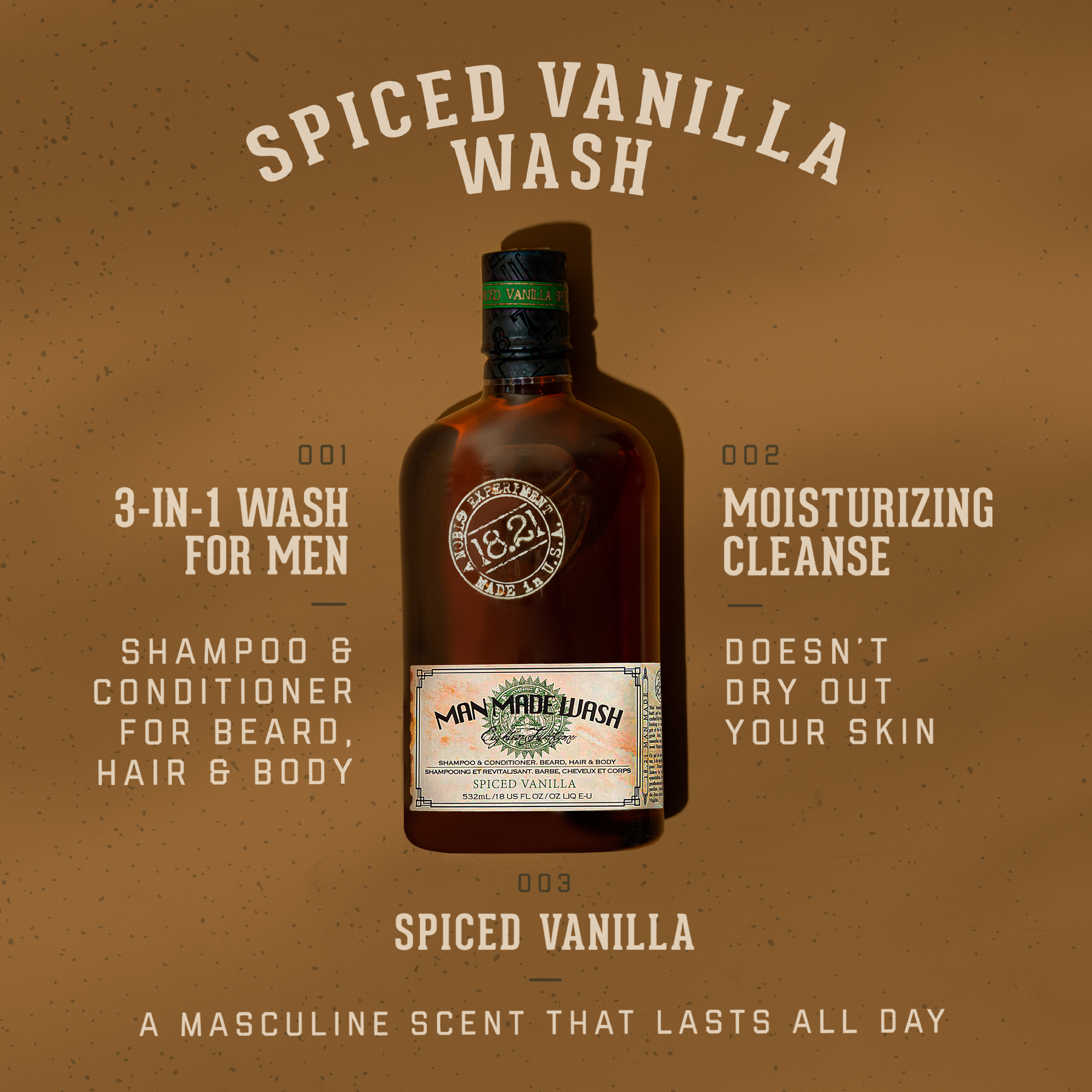 Spiced Vanilla Man Made Wash: Man Made Wash 18 oz Spiced Vanilla