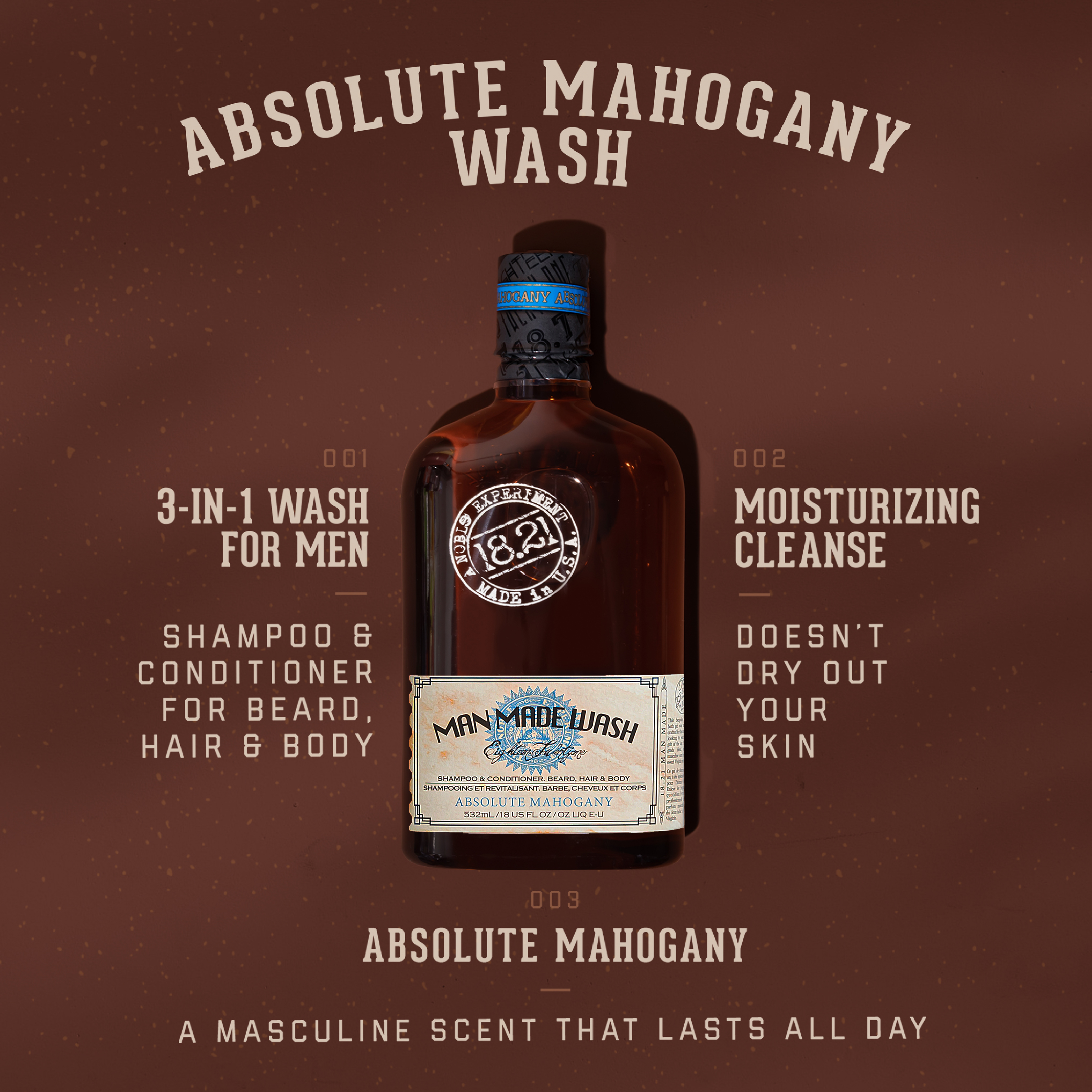 Absolute Mahogany Man Made Wash: Man Made Wash 18 oz Absolute Mahogany
